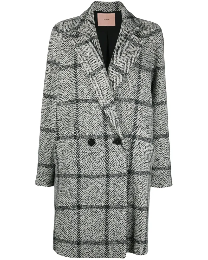 Twin-Set Doppelreihiger Mantel mit Karo - Schwarz Schwarz