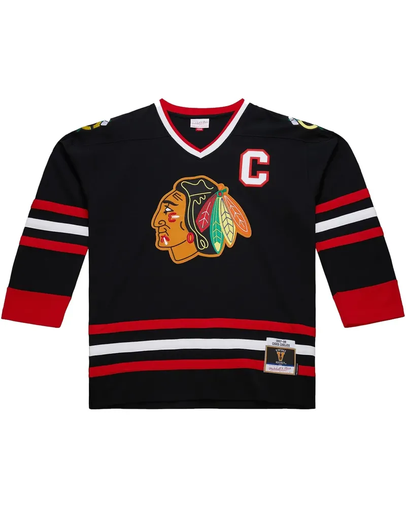 Mitchell & Ness NHL Dark Alternate "Blackhawks 1997 Chris Chelios" Trikot - Schwarz Schwarz