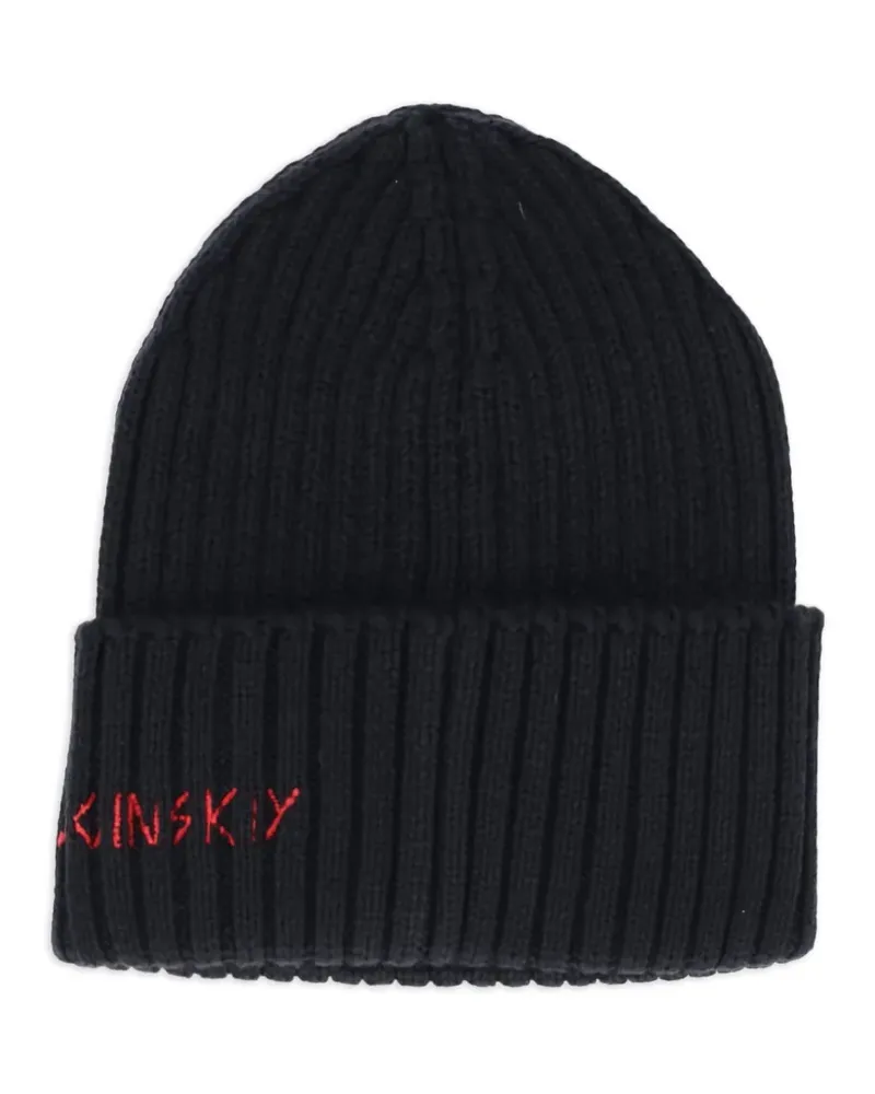 RUSLAN BAGINSKIY Gerippte Beanie mit Logo - Schwarz Schwarz