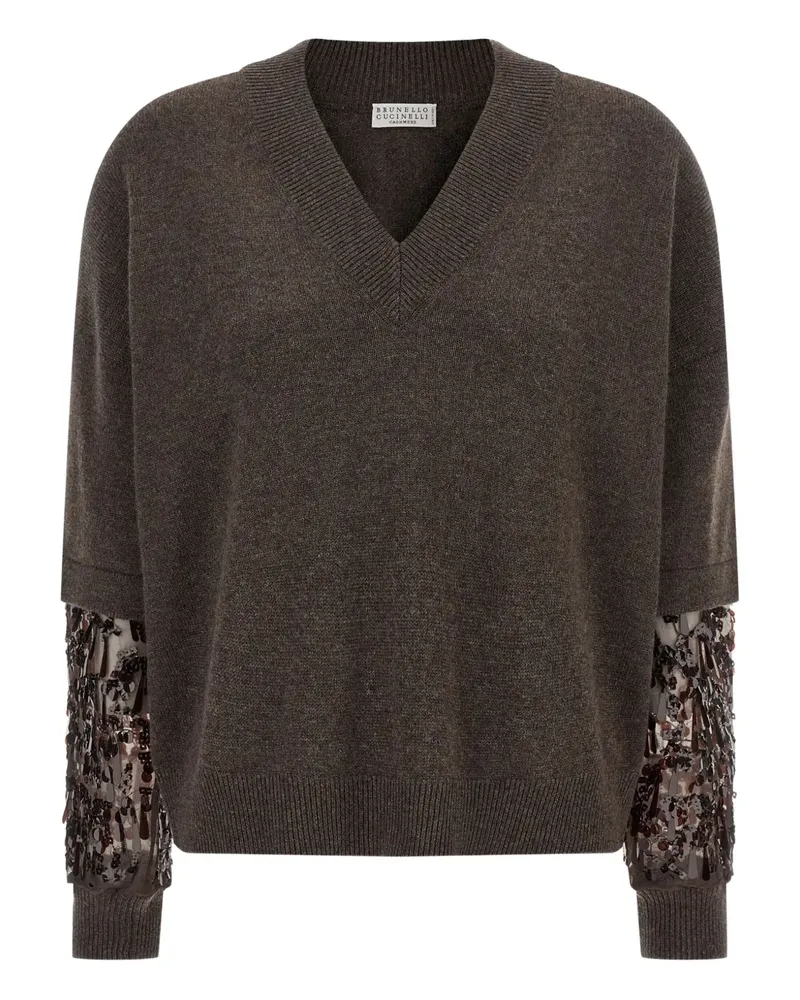 Brunello Cucinelli Pullover mit Paillettenstickerei - Braun Braun