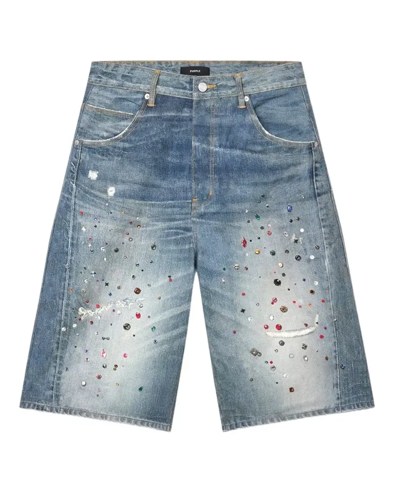 PURPLE BRAND jewel-embellished digital-print denim shorts - Blau Blau