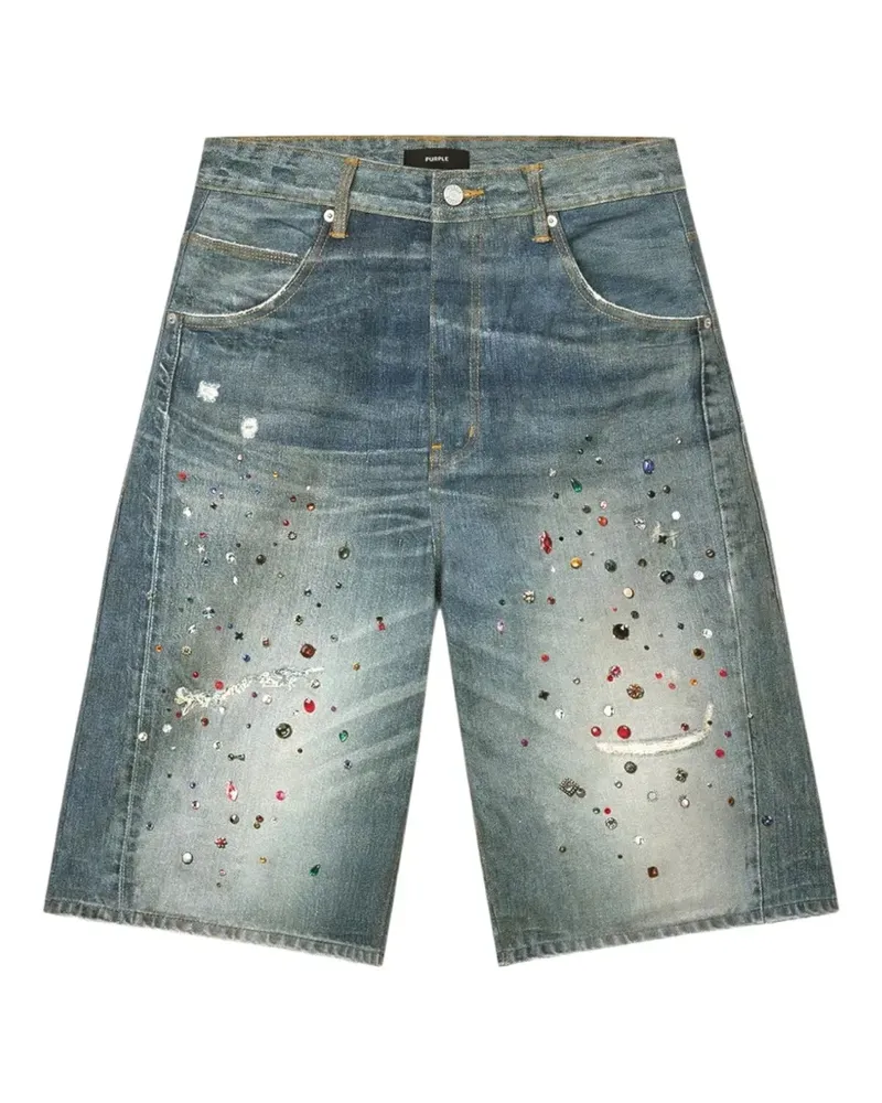 PURPLE BRAND Jeans-Shorts mit Schmucksteinen - Blau Blau