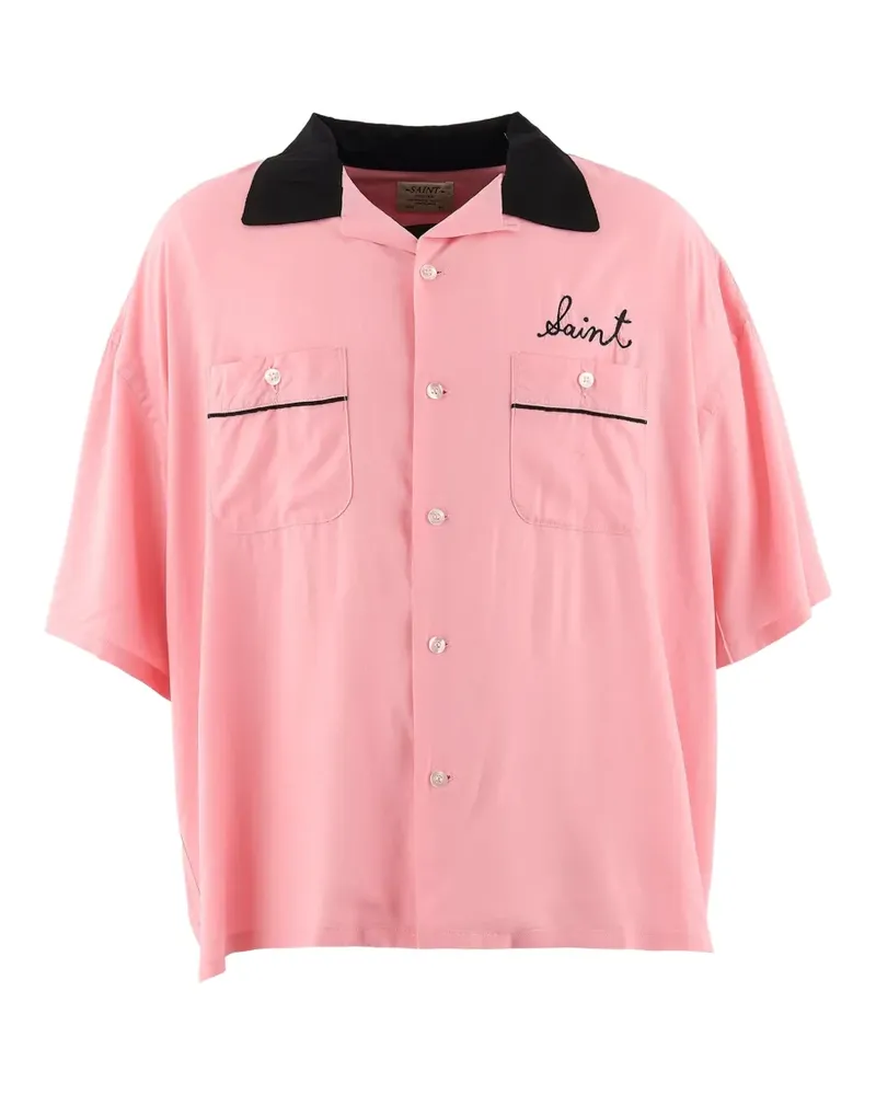 SAINT MXXXXXX playing-card-patch bowling shirt - Rosa Rosa