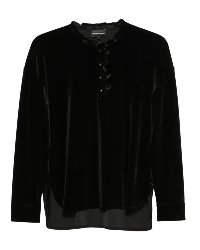 Emporio Armani Samtbluse mit Rüschen - Schwarz Schwarz