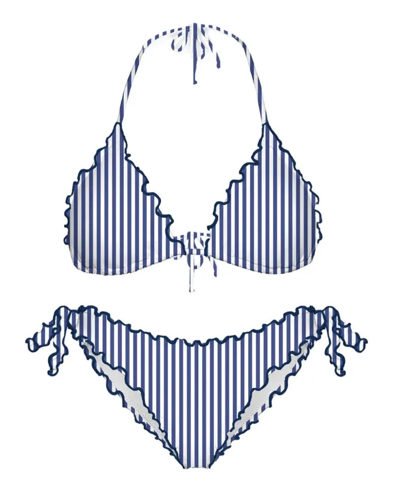 MC2 Saint Barth Gestreifter Bikini mit Rüschen - Blau Blau
