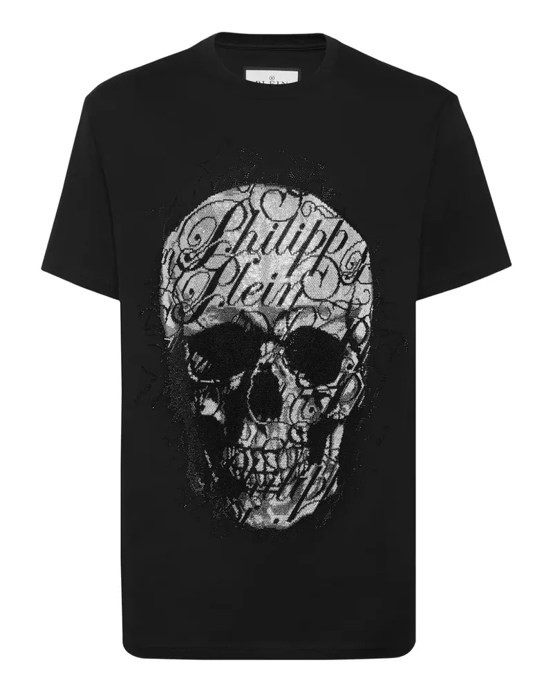 Philipp Plein T-Shirt mit Skull Coursive-Verzierung - Schwarz Schwarz