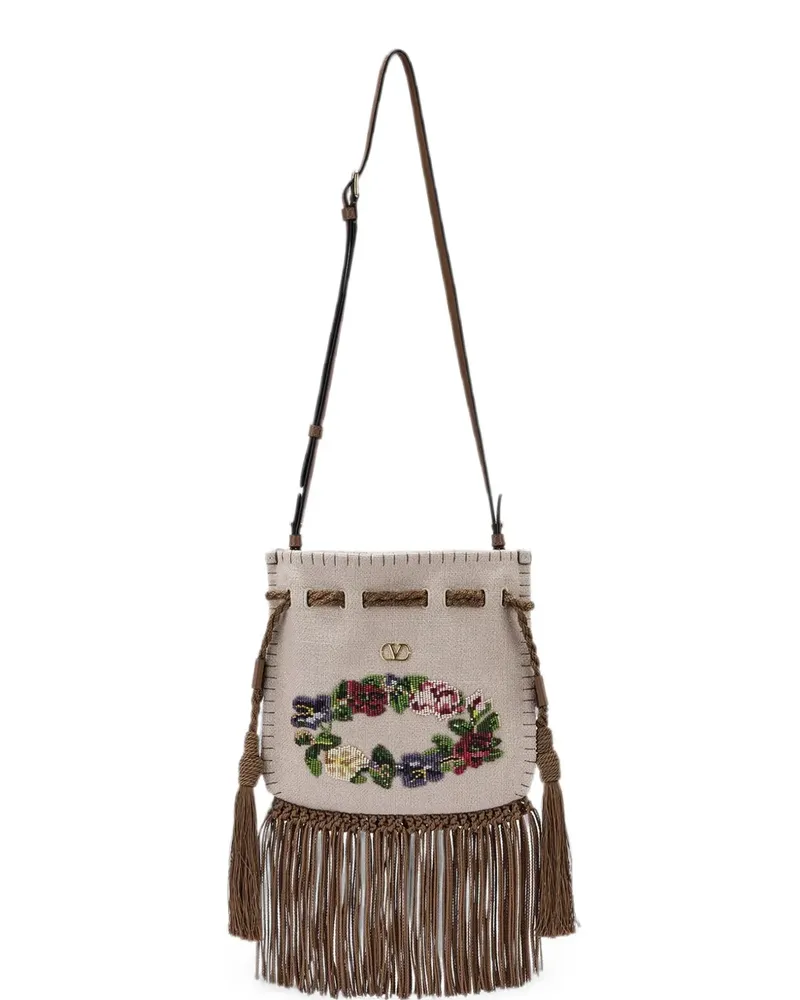 Valentino Garavani VLogo Signature Umhängetasche mit Blumenstickerei - Nude Nude