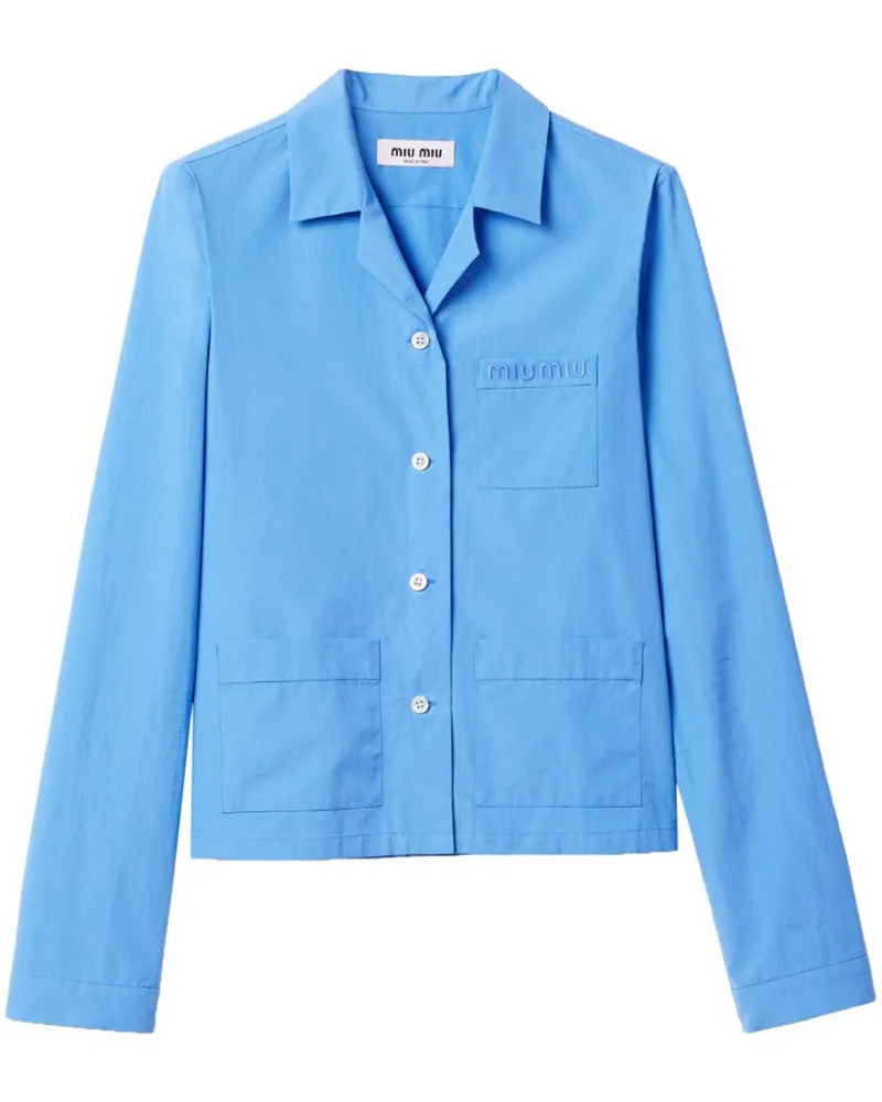 Miu Miu Popeline-Hemd mit Logo-Stickerei - Blau Blau