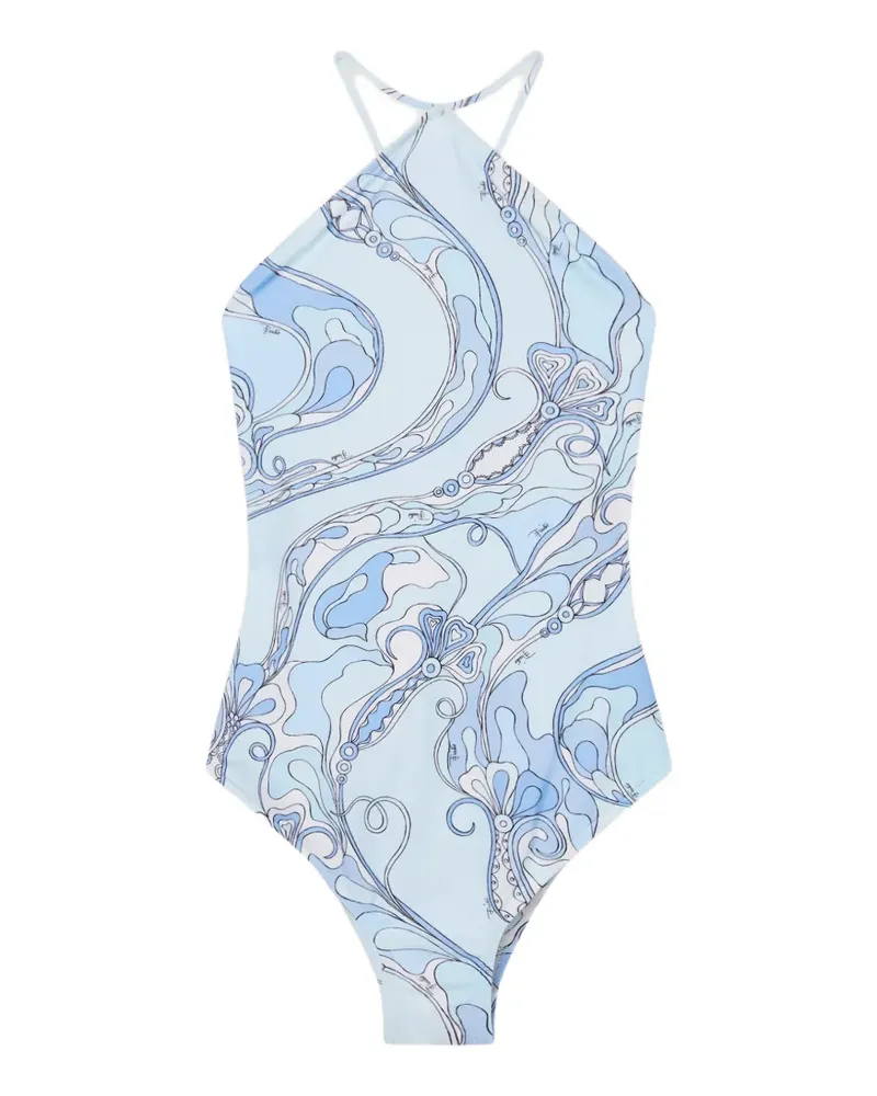 Emilio Pucci Orchidee-print cross-strap swimsuit - Blau Blau