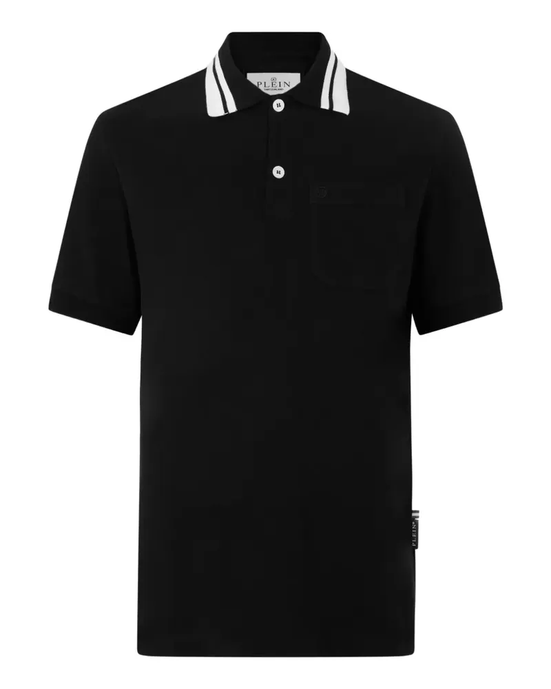 Philipp Plein Poloshirt mit Kontrastkragen und Brusttasche - Schwarz Schwarz