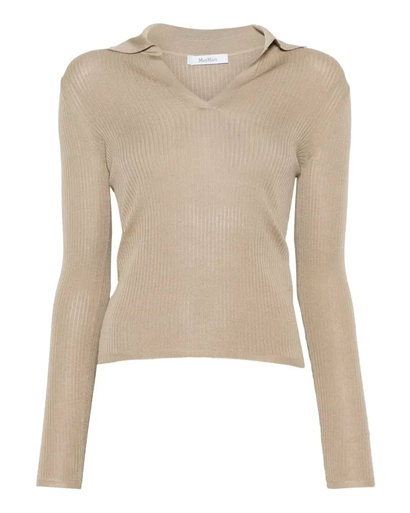 Max Mara Gerippter Pullover mit Polokragen - Nude Nude