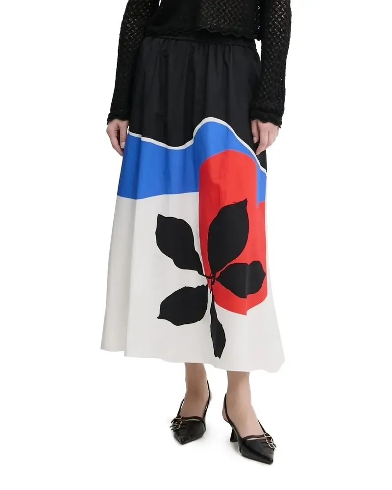 Desigual Midirock mit abstraktem Print - Weiß Weiß