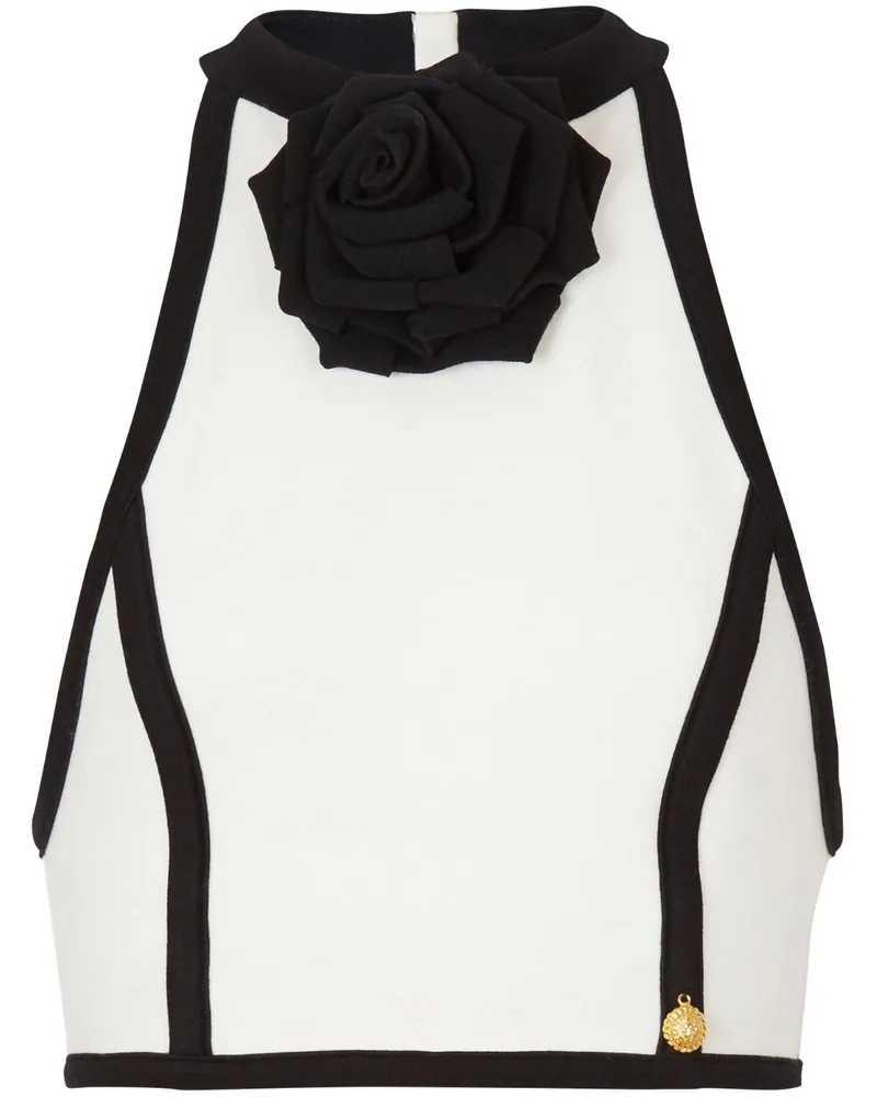 Balmain Neckholder-Top mit Rosenapplikation - Nude Nude