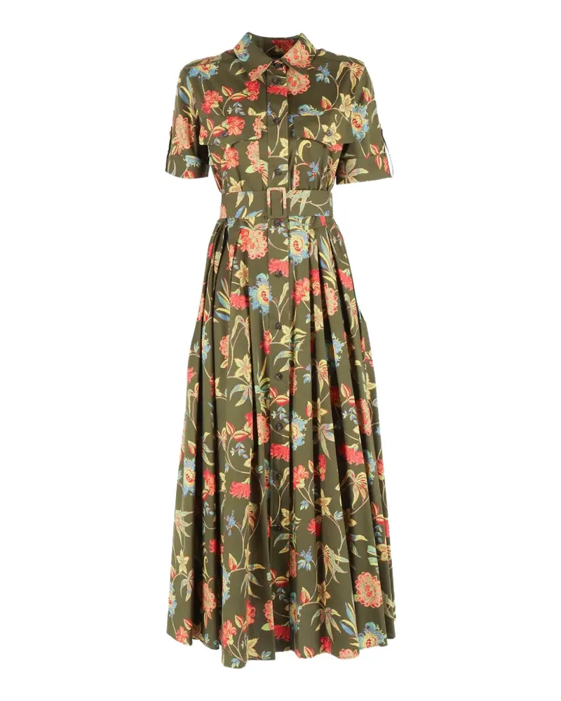 Fay floral belted midi shirt - Grün Grün