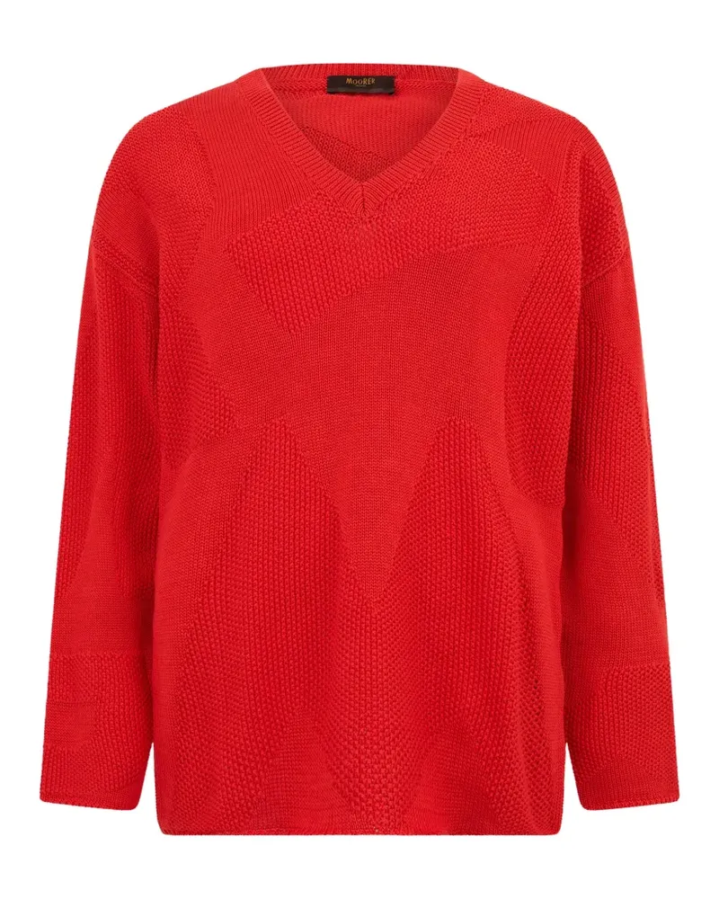 MOORER Strukturierter Pullover mit V-Ausschnitt - Rot Rot