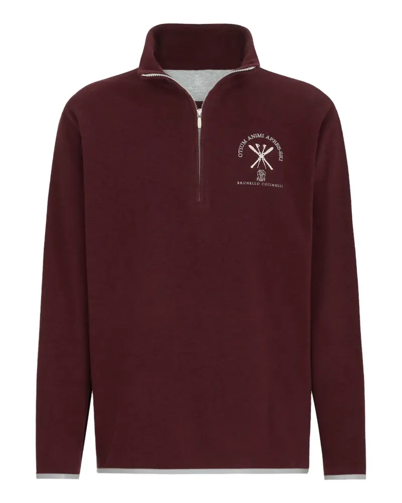 Brunello Cucinelli Techno Sweatshirt aus Kaschmir und Baumwolle mit kurzem Reißverschluss - Rot Rot