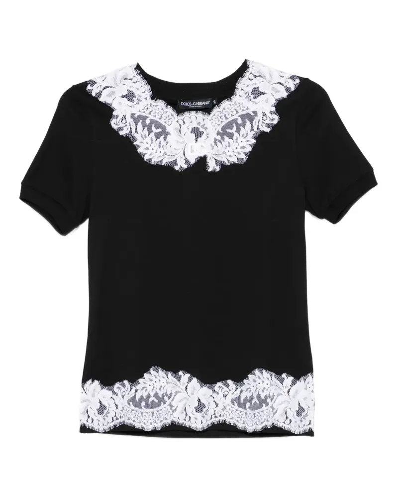 Dolce & Gabbana T-Shirt mit Spitzenborten - Schwarz Schwarz