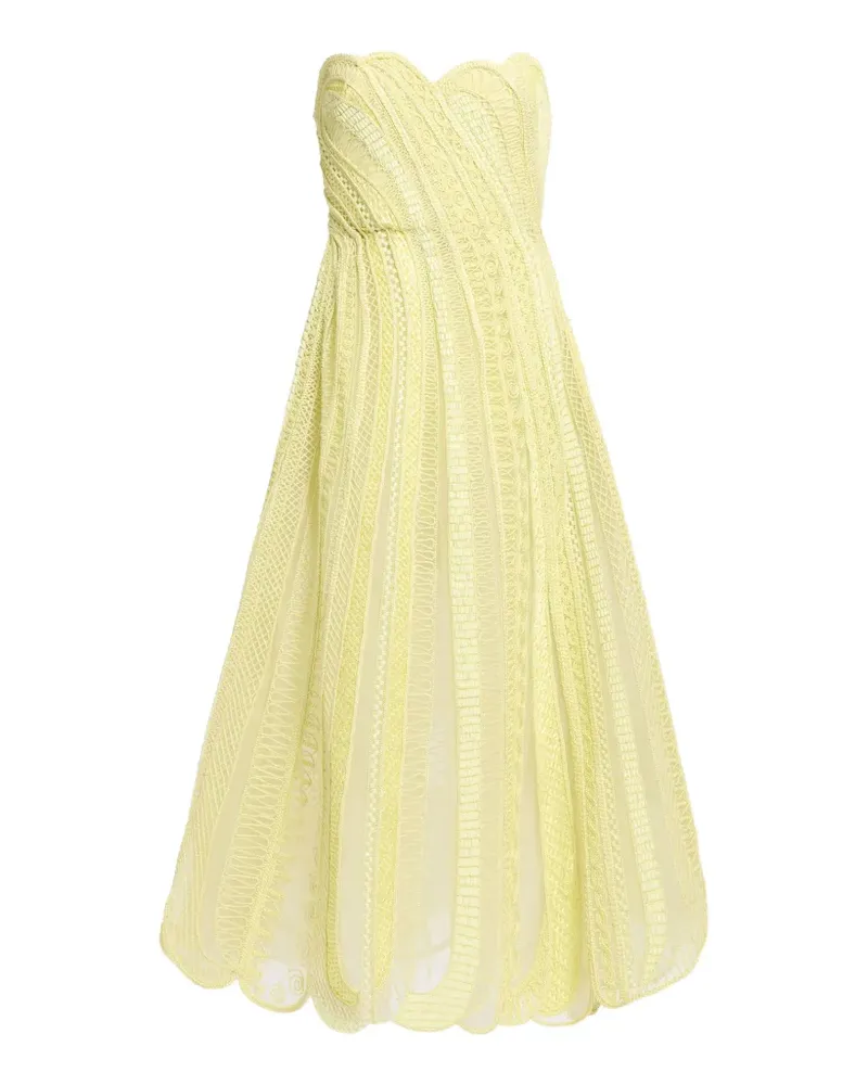 Elie Saab Schulterfreies Midikleid mit Stickerei - Gelb Gelb