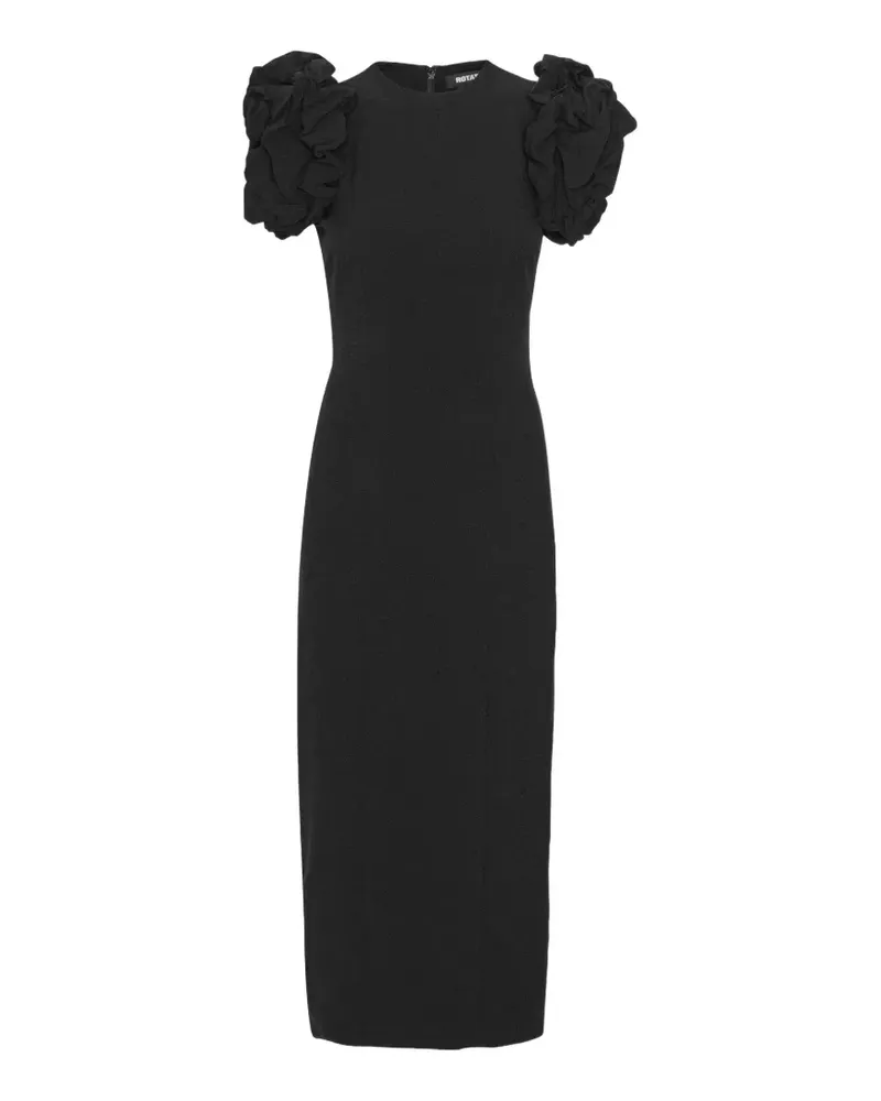 ROTATE Birger Christensen Midikleid mit Puffärmeln - Schwarz Schwarz