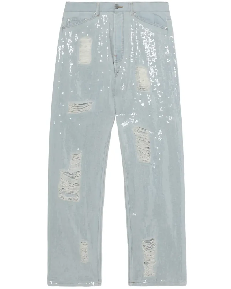 Palm Angels Jeans im Distressed-Look mit Pailletten - Blau Blau