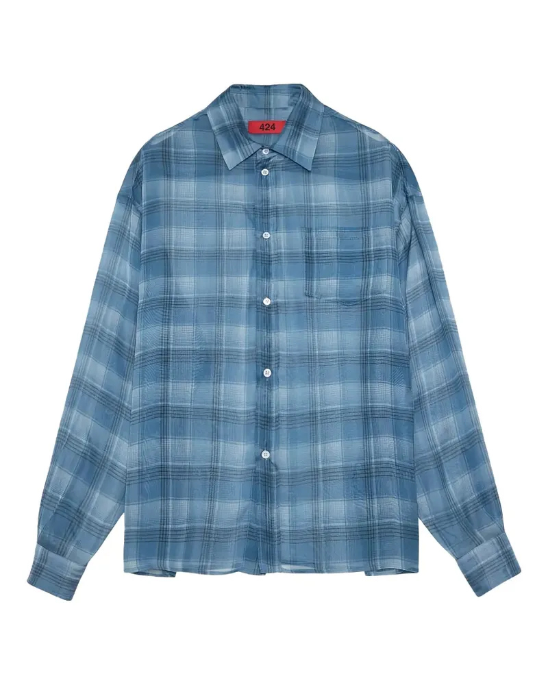 FourTwoFour on Fairfax check-print chest-pocket shirt - Blau Blau