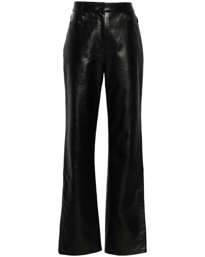 Totême Lederhose mit geradem Bein - Schwarz Schwarz