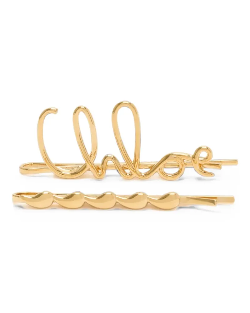 Chloé logo-plaque hair clips set (set of two) - Gold Gold