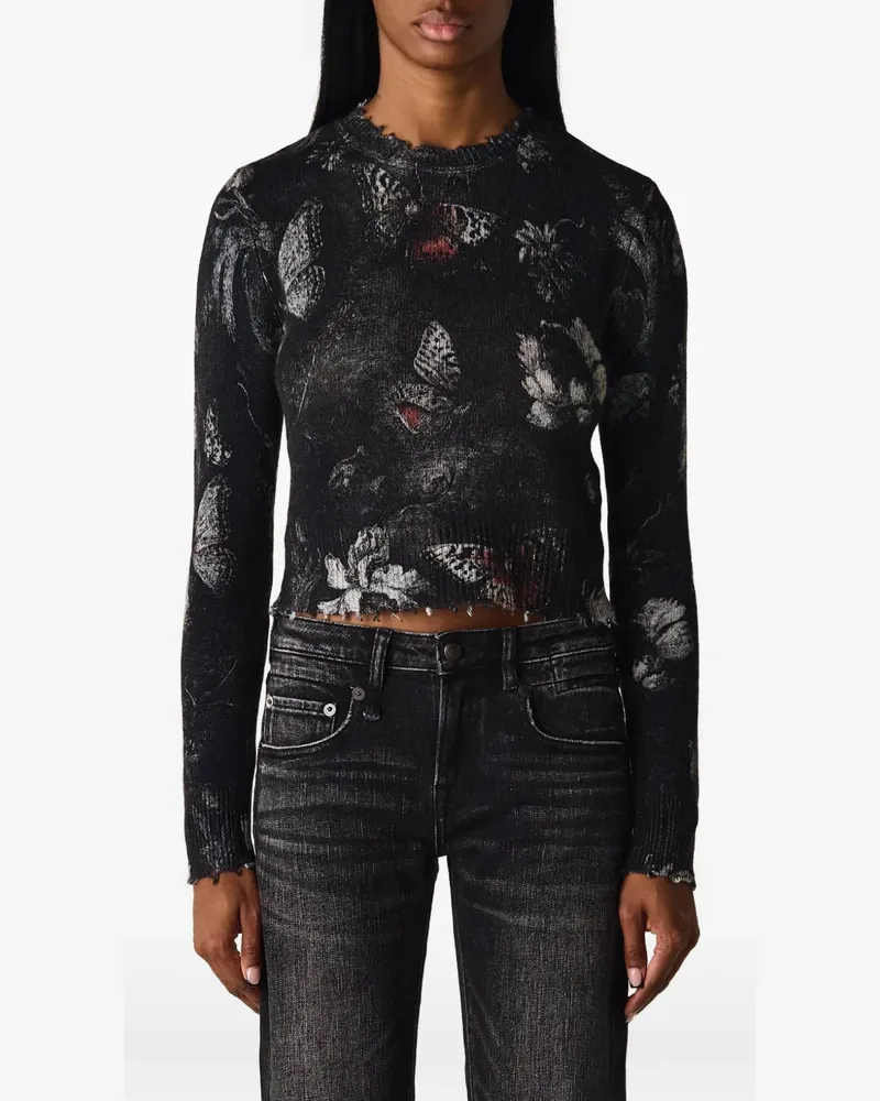 R13 Distressed-Pullover mit Schmetterling-Print - Schwarz Schwarz