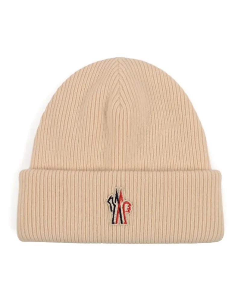 Moncler ribbed logo-patch beanie hats - Nude Nude