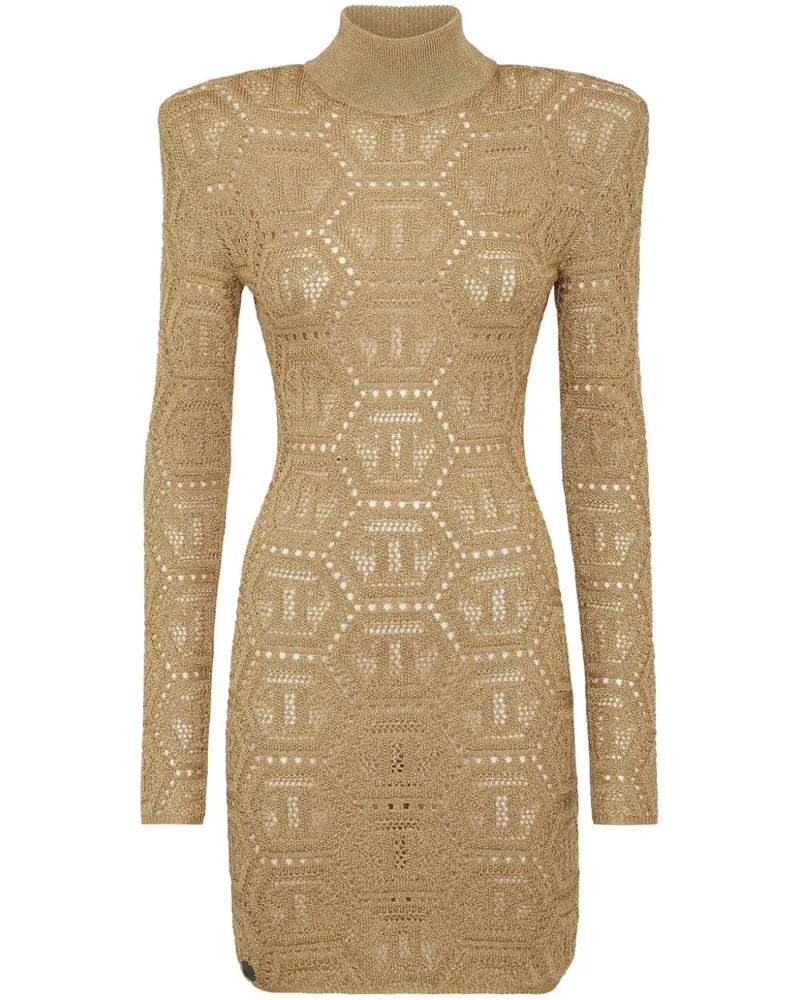 Philipp Plein Gehäkeltes Minikleid mit Monogramm - Gold Gold