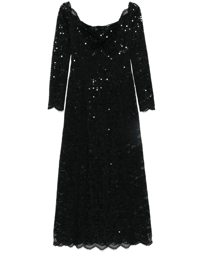 Paco Rabanne Spitzen-Maxikleid mit Pailletten - Schwarz Schwarz