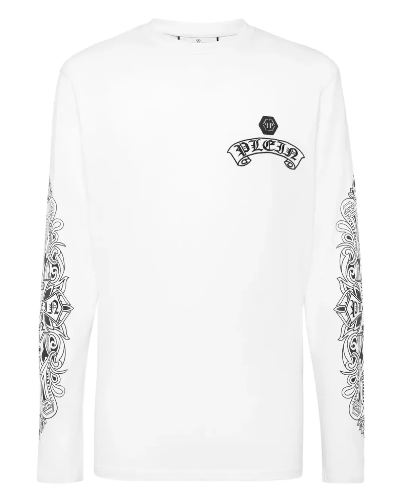 Philipp Plein Langarmshirt mit Wappendetail - Weiß Weiß