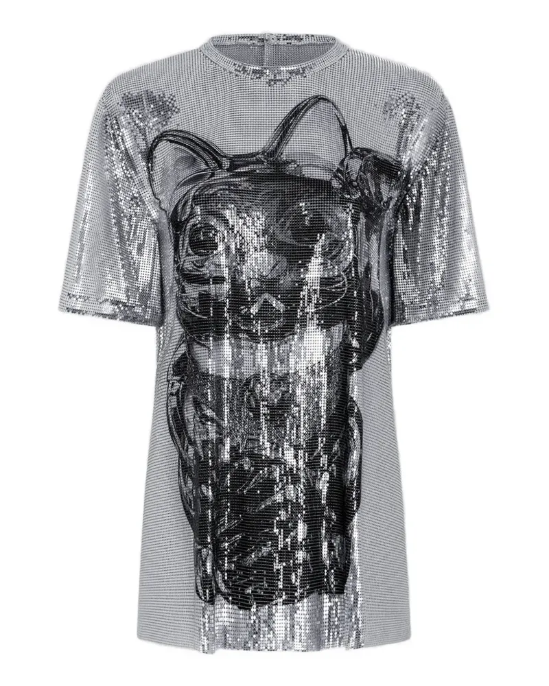 Paco Rabanne Ohmori Minikleid mit Katzen-Print - Silber Silber