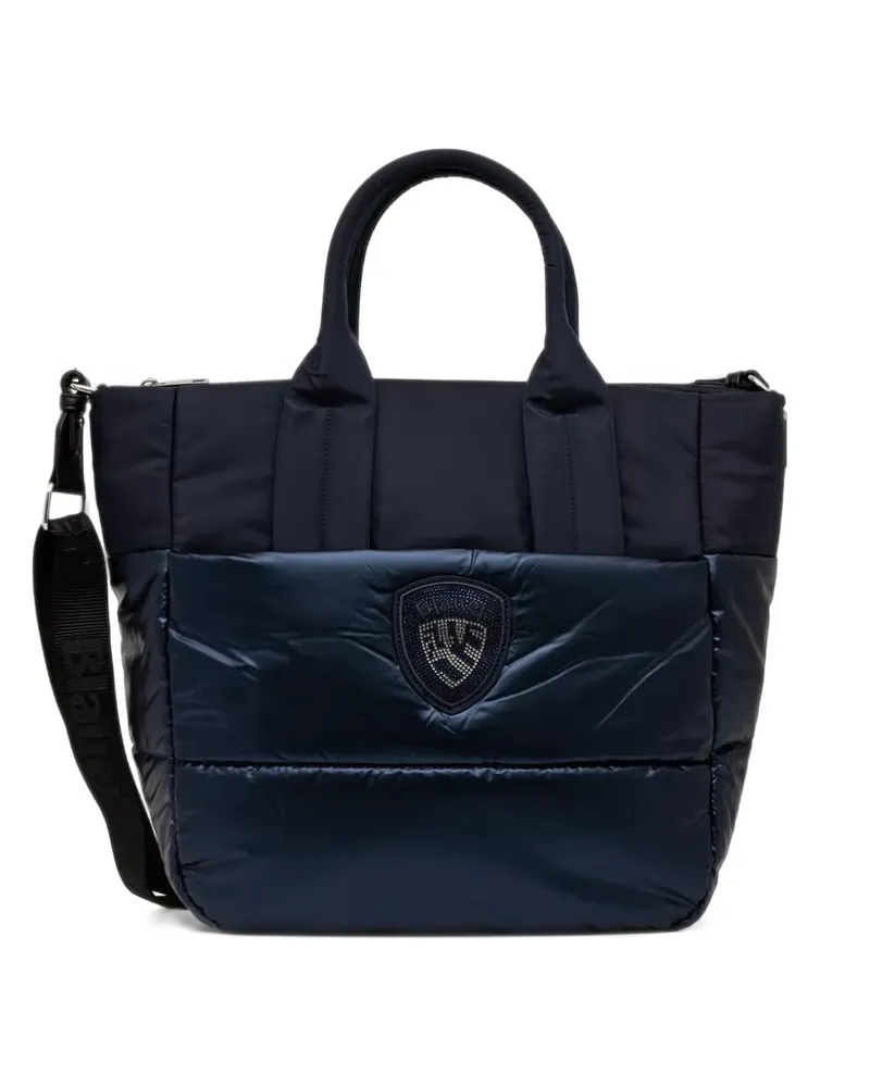 Blauer quilted logo-patch tote bag Blau