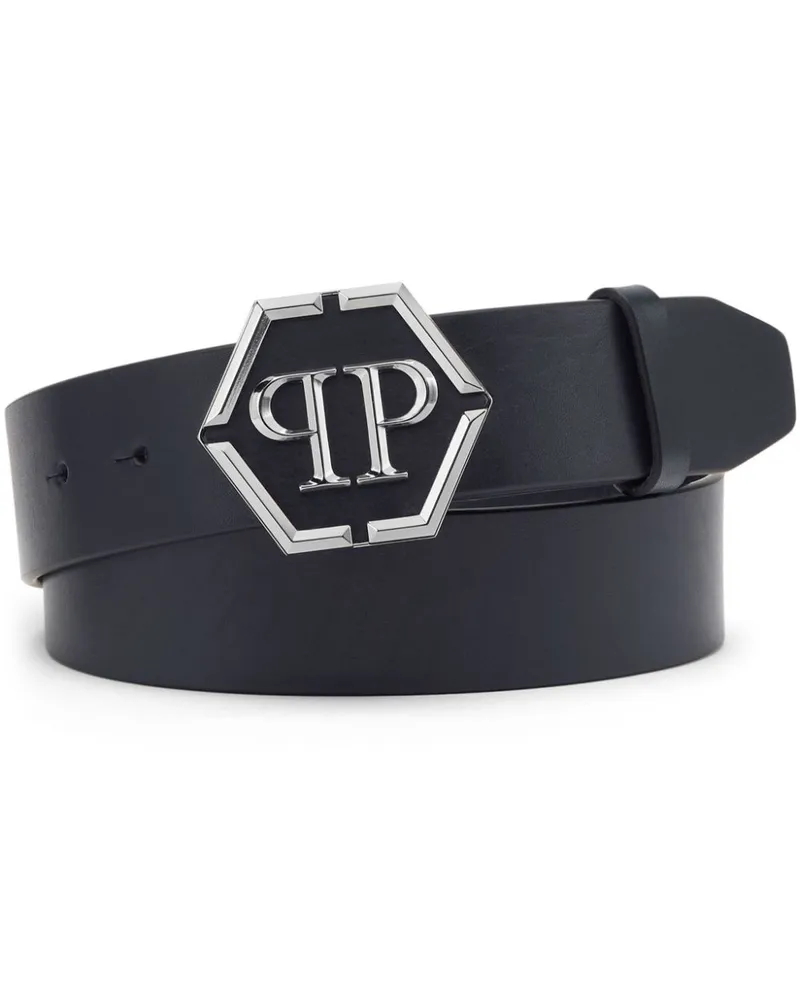 Philipp Plein Gürtel mit sechseckiger Logo-Schnalle - Blau Blau
