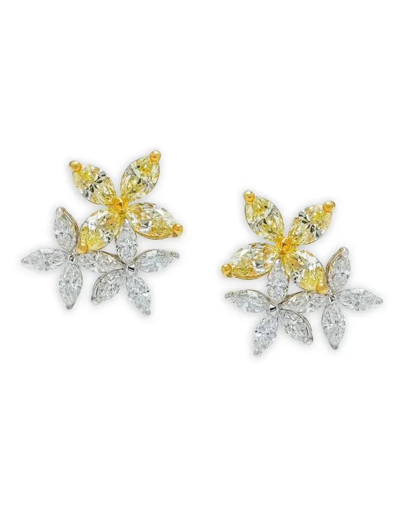 Azzaro Three Flower Weißgoldohrringe mit Diamanten - Silber Silber