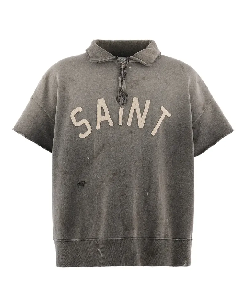 SAINT MXXXXXX distressed half-zip polo shirt - Grau Grau