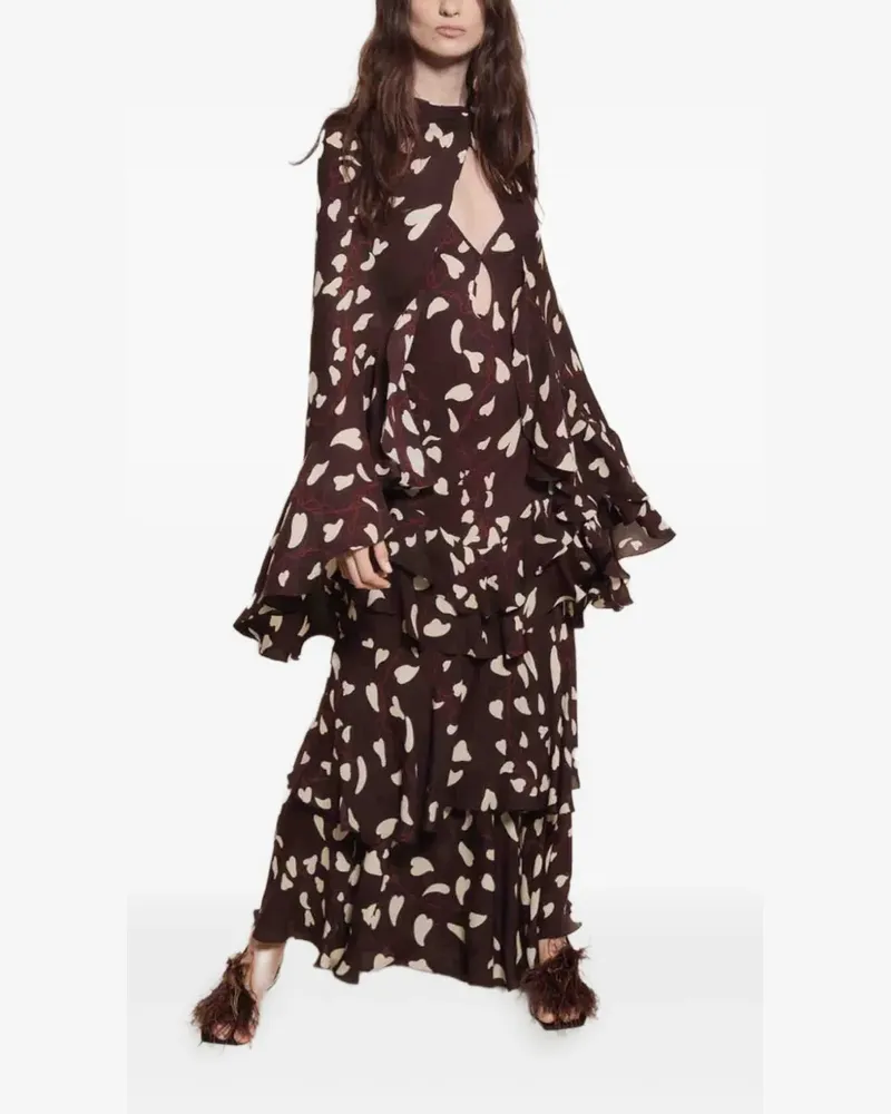 Johanna Ortiz printed ruffled silk coat - Braun Braun