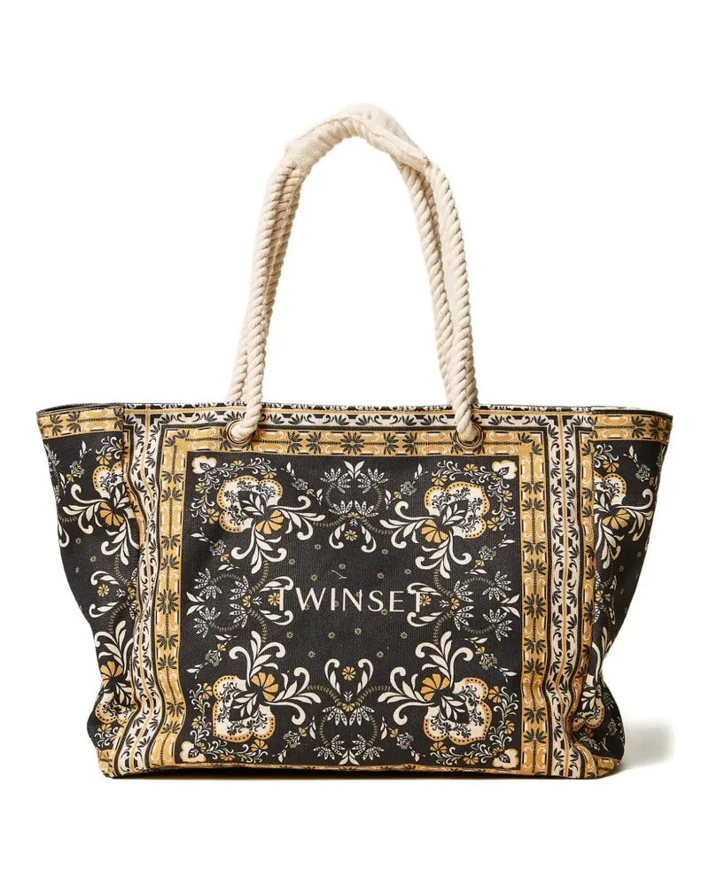 Twin-Set Seil-Tote Bag mit Schal-Print - Schwarz Schwarz
