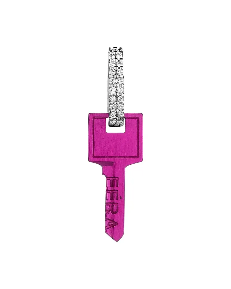 EÉRA 18kt kleiner Key Weißgoldohrring mit Diamanten - Rosa Rosa