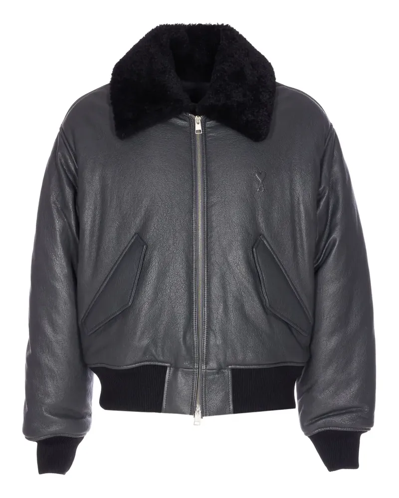 AMI Paris zip-up leather bomber jacket - Grau Grau