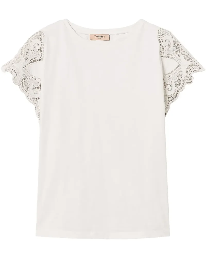Twin-Set T-Shirt mit Spitzenärmeln - Rosa Rosa