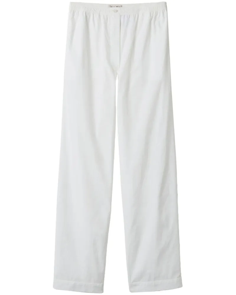 Miu Miu Popeline-Hose mit Logo-Stickerei - Weiß Weiß
