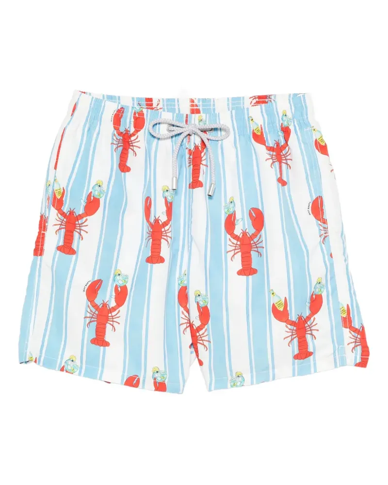 MC2 Saint Barth Gestreifte Gustavia Badeshorts mit Hummer-Print - Weiß Weiß