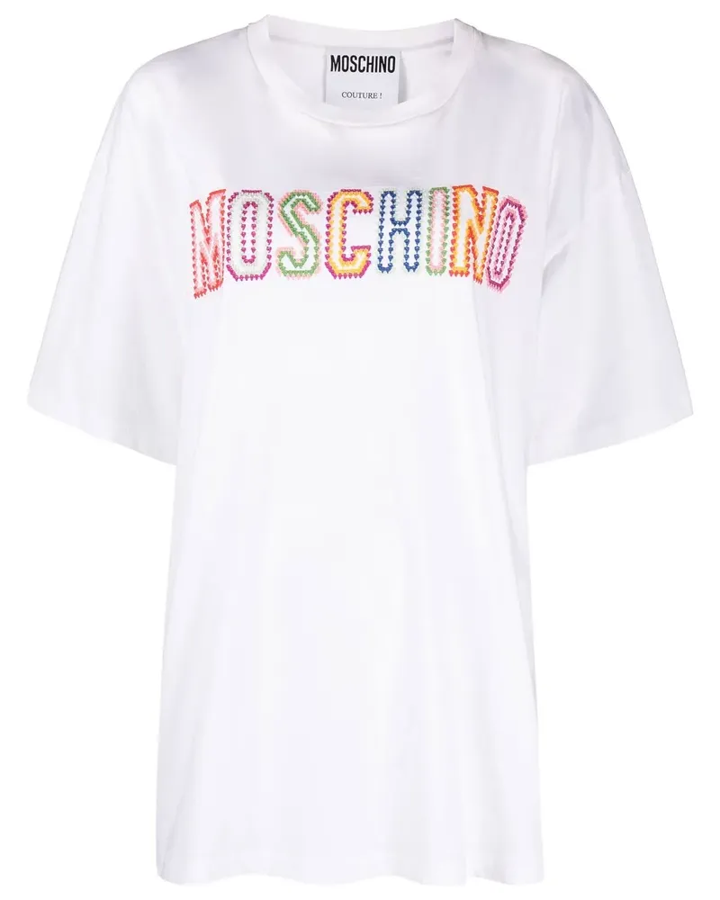 Moschino T-Shirt mit aufgesticktem Logo - Weiß Weiß