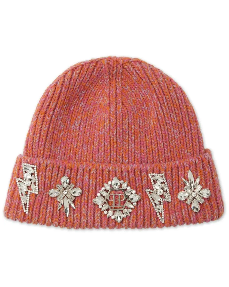 Philipp Plein Beanie mit Brosche - Rosa Rosa