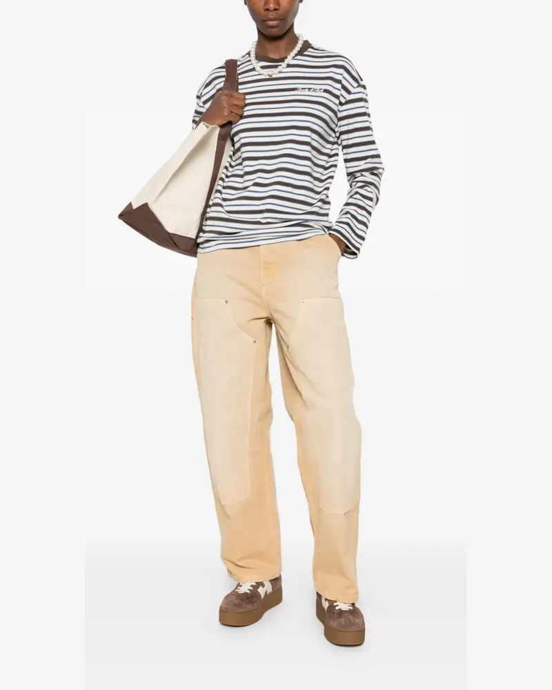 SPORTY & RICH striped-pattern logo-embroidered T-shirt - Nude Nude