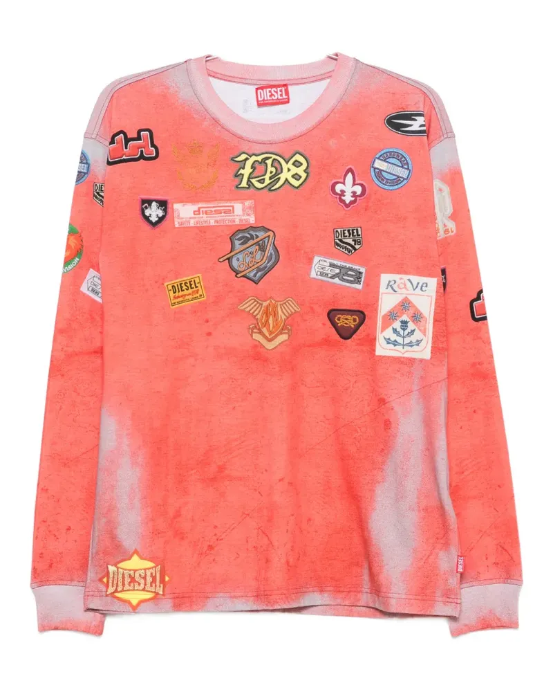 Diesel Langarmshirt mit grafischem Print - Rot Rot