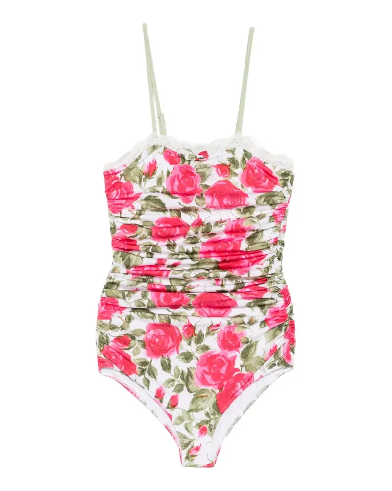 Chloé Spitzenbody mit Blumenprint - Weiß Weiß