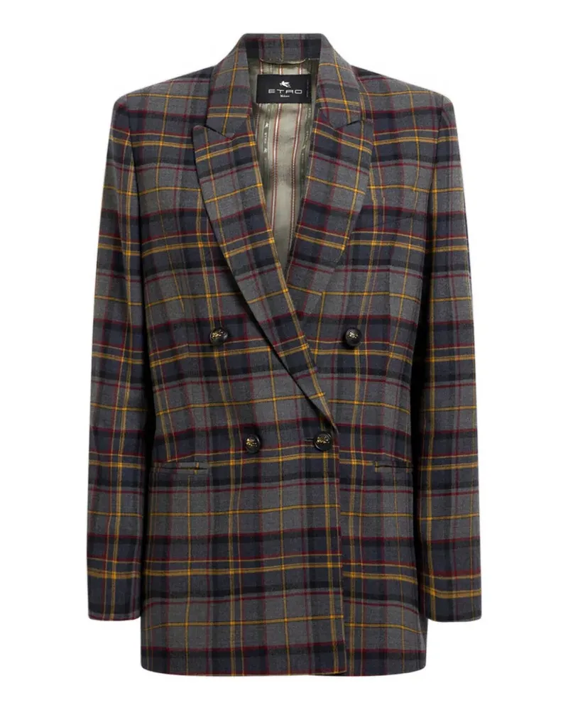 Etro double-breasted stretch wool jacket with check motif - Grau Grau